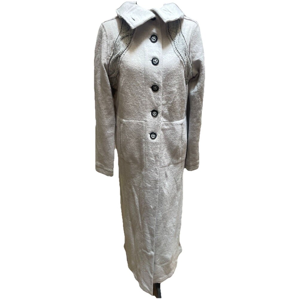 NIC+ZOE Gray Wool Blend Long Duster Coat Jacket Back Cable Knit Small S Luxury